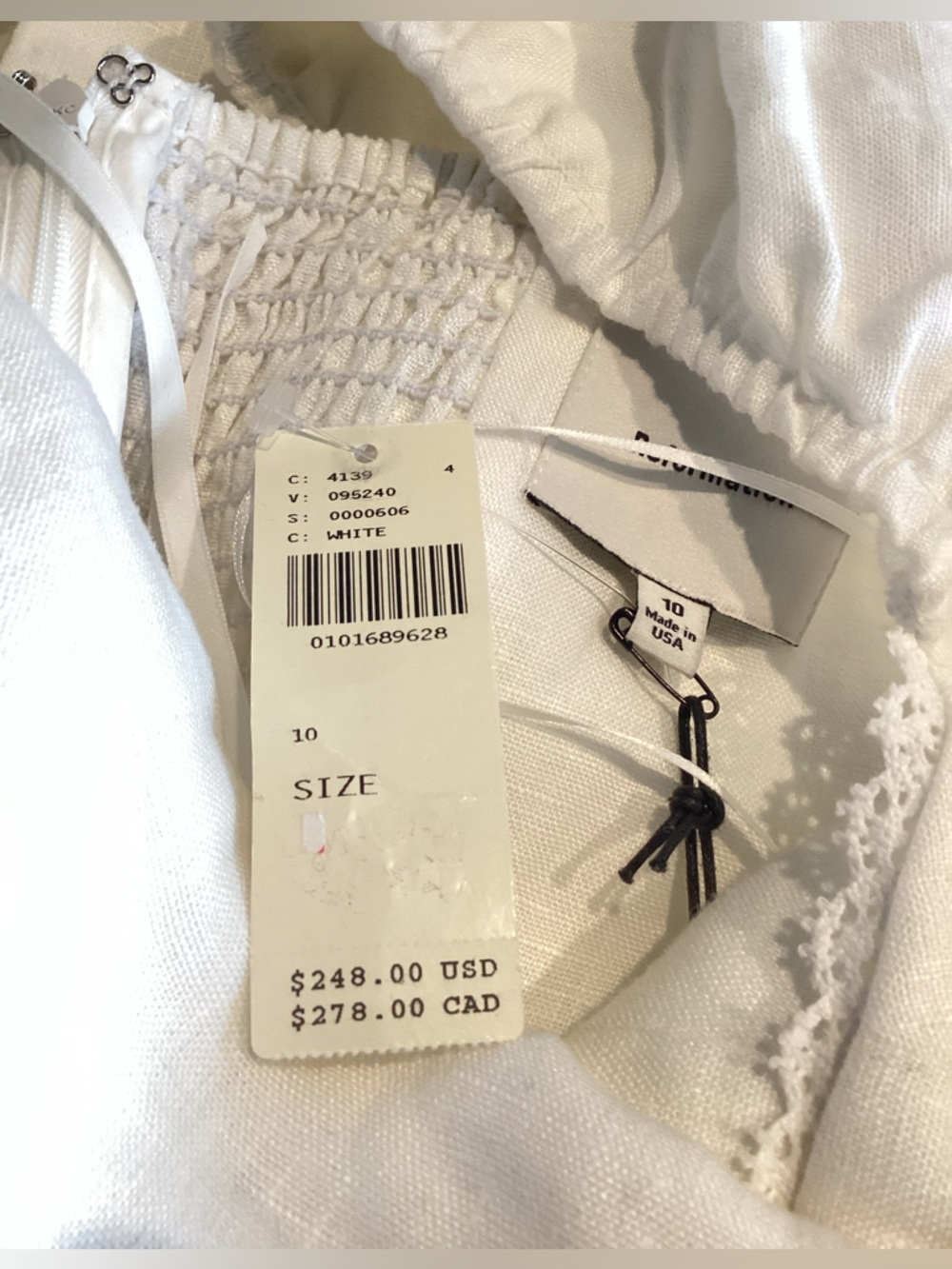 Reformation Malvina Linen Puff-Sleeve Mini Dress Anthropologie New White 10 - Picture 14 of 16